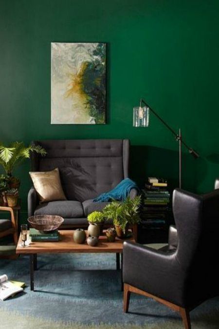 moody green accent wall